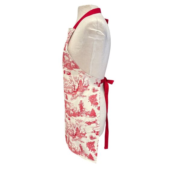 Michel Design Works Red Toile Apron With Adjustable Neck Strap & Ties - Picture 2 of 6